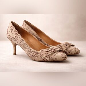 Miu Miu Brown Tan Floral Print Canvas Shoes Size 37.5 / US Size 7